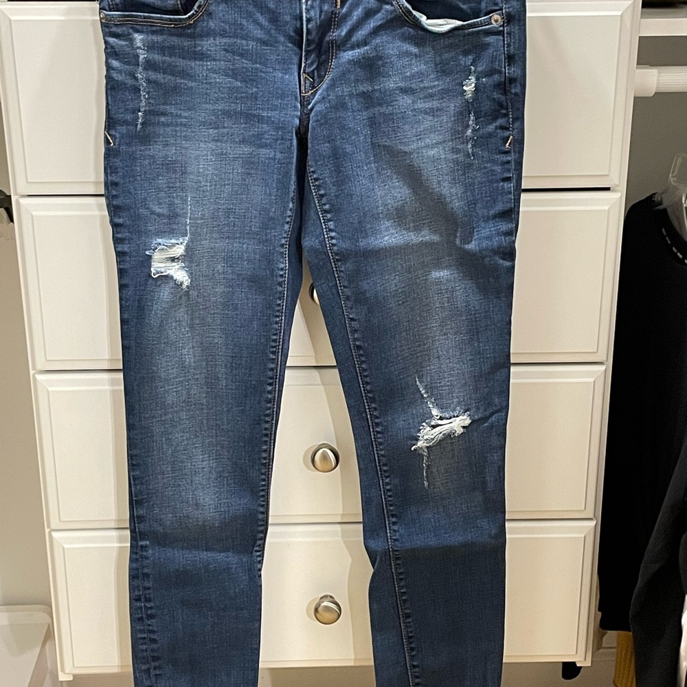 Express Women's Skinny Ripped Jeans in Dark Blue